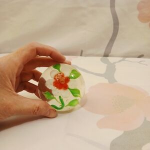 Elegant Floral Glass Art with Green and Red Details